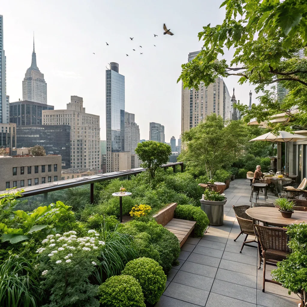 Urban rooftop converted into a green oasis